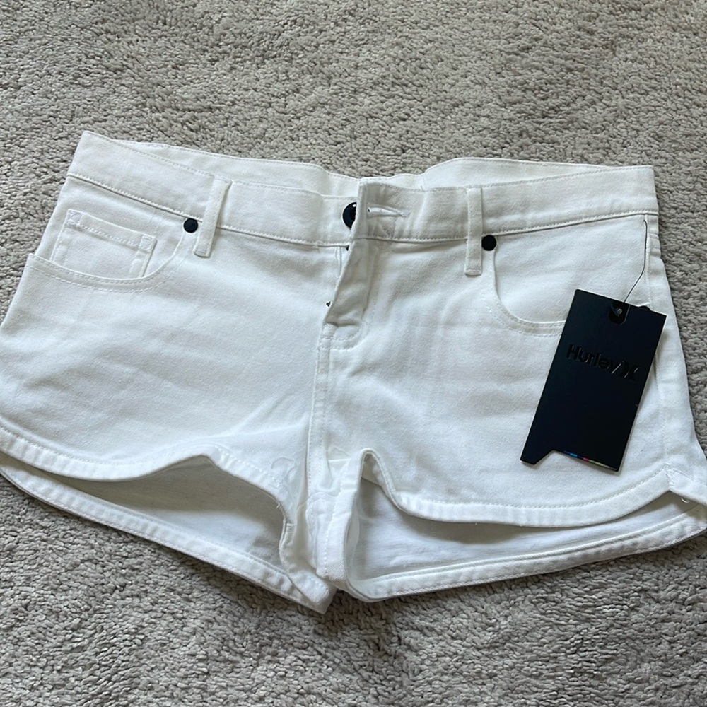 Hurley white stretch denim shorts